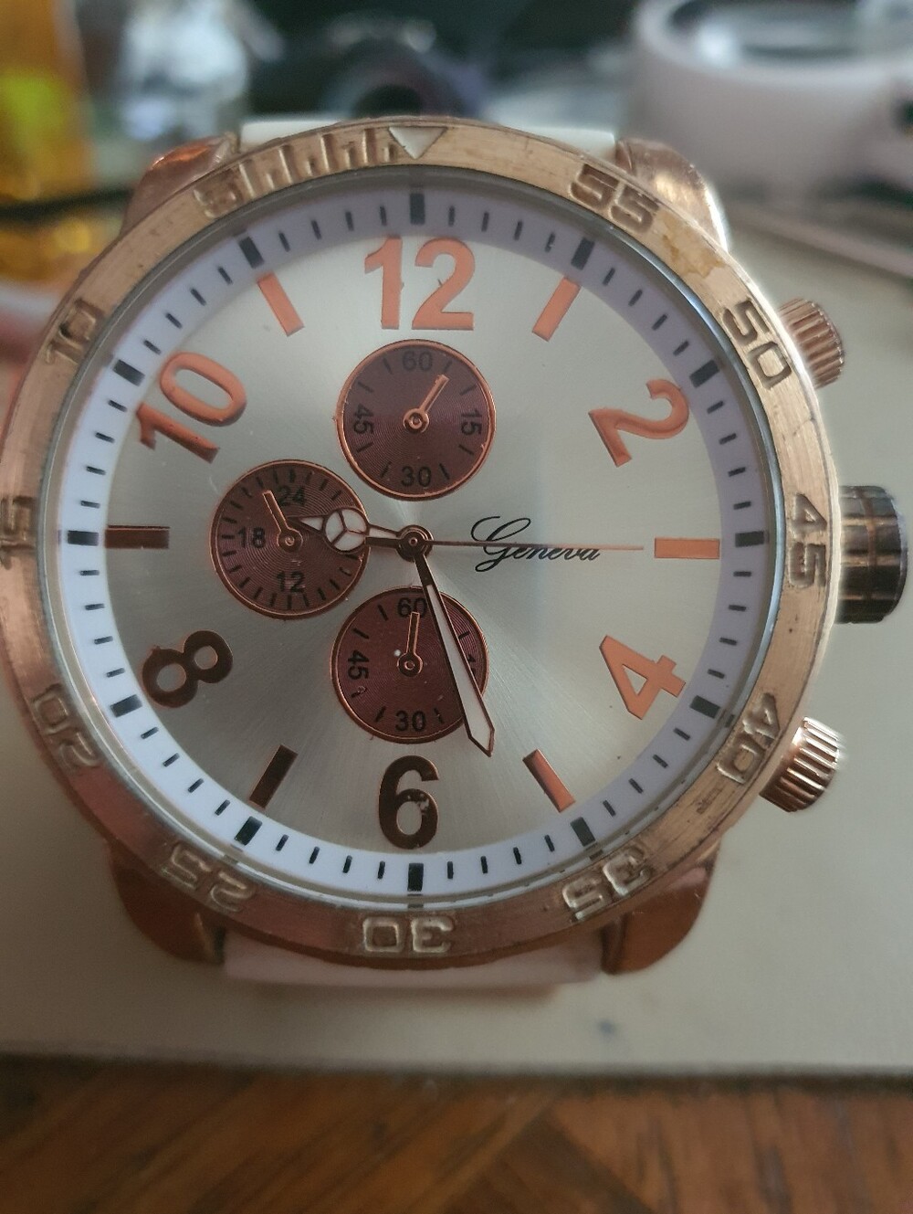 10/$20 Geneva Goldtone/Silver Silicone Oversize Men's Watch